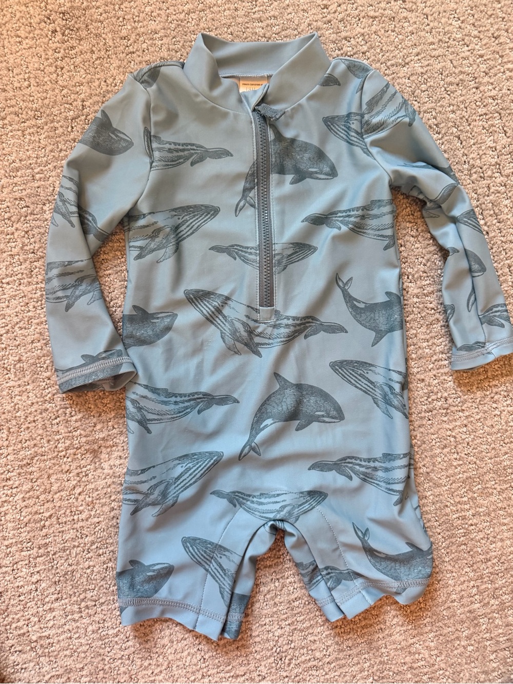 Carters Little Planet Infant Long Sleeve Swim Rashguard, Blue Whale Print